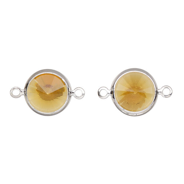Link, Vintage Crystal™, crystal and silver-plated brass, topaz, 12mm rivoli. Sold per pkg of 2. image number 0