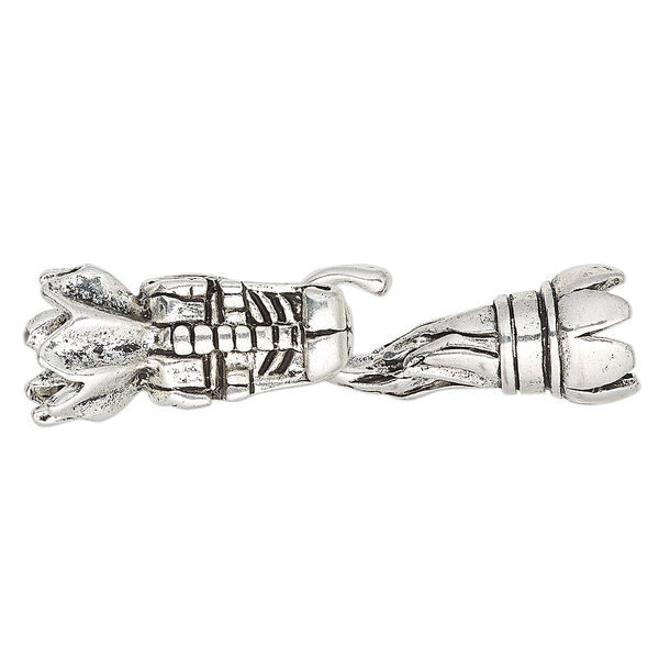 Clasp, hook, antique silver-finished "pewter" (zinc-based alloy), 59x15mm with 30x15mm dragon head and 31x13mm hook with glue-in ends, 7-8mm inside diameter. Sold individually. image number 0