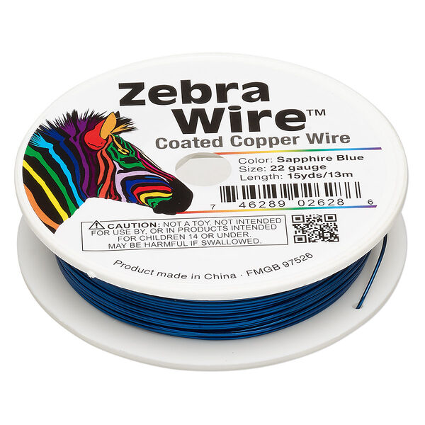 Wire, Zebra Wire™, color-coated copper, sapphire blue, round, 22 gauge. Sold per 15-yard spool. image number 0