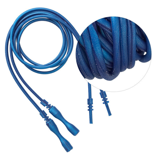 Necklace cord, silicone, opaque blue, 2-2.2mm wide, 16 inches with snap closure. Sold per pkg of 4. image number 0