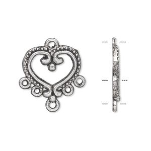 Drop, antique silver-plated "pewter" (zinc-based alloy), 17x15mm single-sided heart with 5 loops. Sold per pkg of 10.