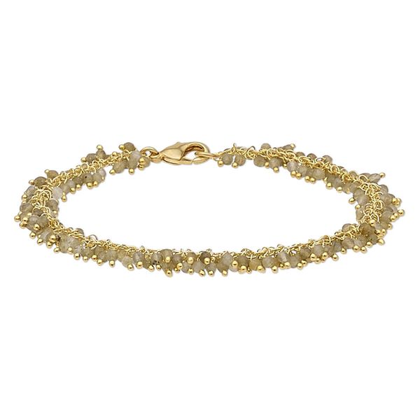 Bracelet, labradorite (natural) and gold-finished brass, 8mm wide with 2mm faceted round, 7-1/2 inches with lobster claw clasp. Sold individually. image number 0