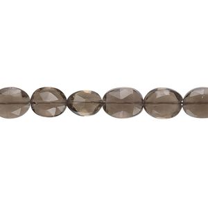 Smoky quartz 1pkg1, faceted flat oval bead 15.5-16 inch 10x8mm