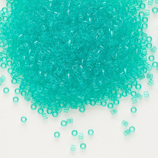 Seed bead, Delica®, glass, pkg/50g, #11 round, transparent outside dyed dark mint green (DB-1304). image number 0