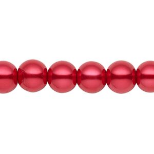 Bead, crystal pearl, red, 9-10mm round. Sold per pkg of (2) 15-1/2" to 16" strands, approximately 80 beads.