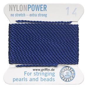 Thread, Griffin, nylon, dark blue, size #14. Sold per 2-meter card (approximately 78 inches).