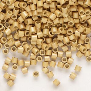 Seed bead, Delica®, glass, pkg/50g, #8 round, Duracoat® opaque matte galvanized gold (DBL-1832F).