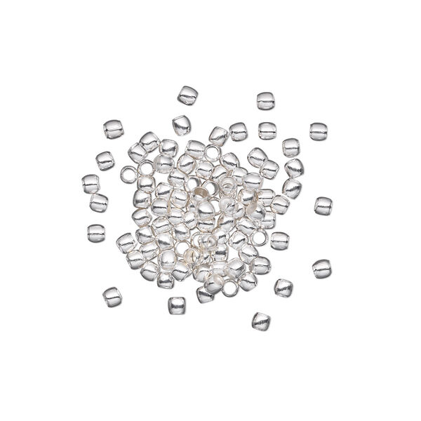 Crimp, silver-plated brass, 2x1.5mm round, 1.3mm inside diameter. Sold per pkg of 100. image number 0