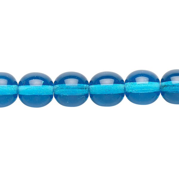 Bead, Czech glass druk, transparent turquoise blue, 10mm round. Sold per 15-1/2" to 16" strand. image number 0