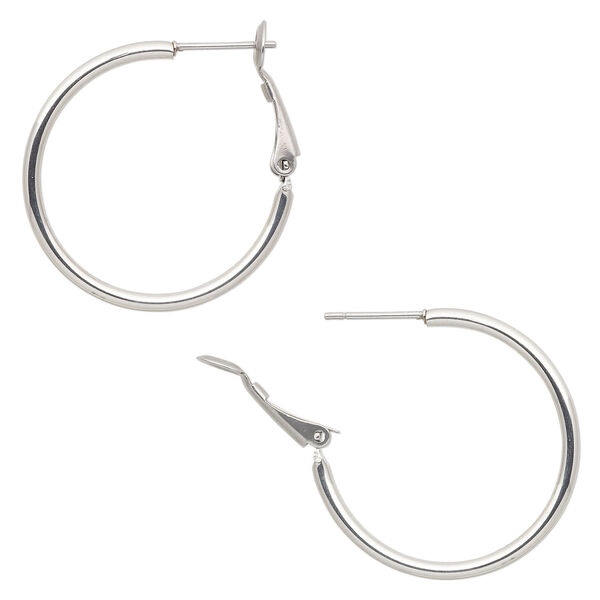 Earring, stainless steel, 30mm round hoop. Sold per pair. image number 0