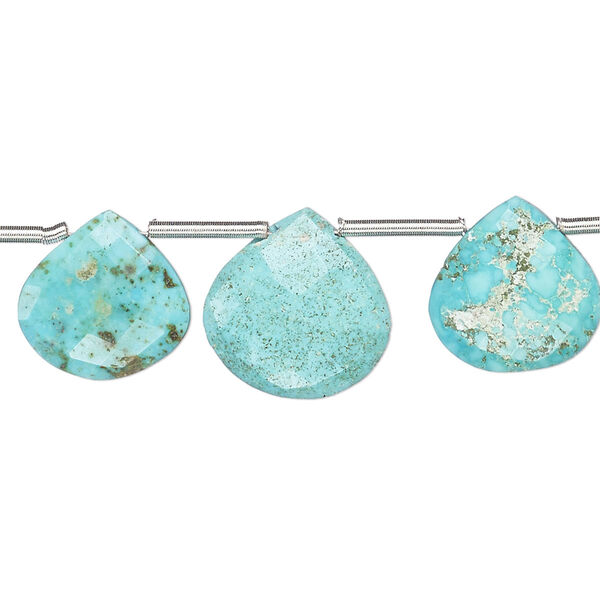 Imperial crown turquoise 1pkg12, hand-cut top-drilled faceted puffed teardrop bead natural C grade, graduated 12-17mm image number 0
