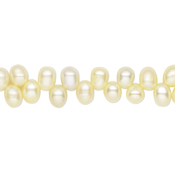 Pearl, cultured freshwater (dyed), yellow, 5x4mm-7x5mm top-drilled rice with 0.4-0.5mm hole, D grade, Mohs hardness 2-1/2 to 4. Sold per 15-inch strand. image number 0
