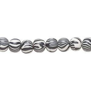 Bead, polymer clay, opaque zebra, 6mm round. Sold per 16-inch strand.