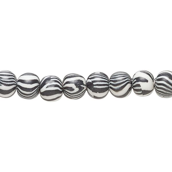 Bead, polymer clay, opaque zebra, 6mm round. Sold per 16-inch strand. image number 0
