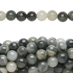 Green line jasper 1pkg10, round bead natural 15.5-16 inch 6mm