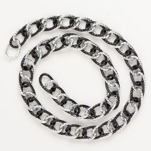Chain 1pkg1 stainless steel 11.1mm textured double curb, 18 inch silver finish / black finish
