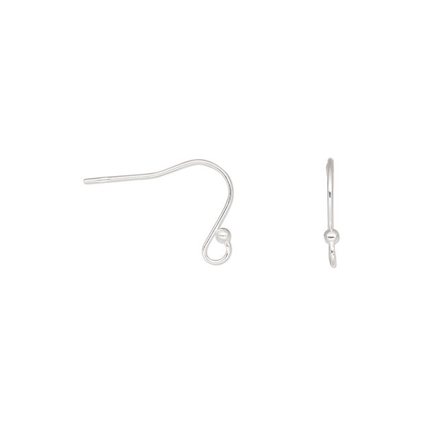 Ear wire, sterling silver, 9mm fishhook with open loop and 1.5mm ball, 22 gauge. Sold per pkg of 25 pairs. image number 0