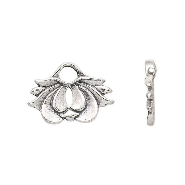 Bead frame, sterling silver, 21x15mm lotus, fits up to 3mm bead. Sold individually. image number 0