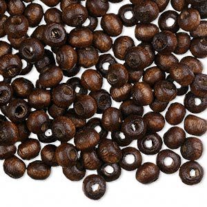 Bead, wood (dyed / waxed), dark brown, 5x4mm hand-cut rondelle. Sold per pkg of 500.
