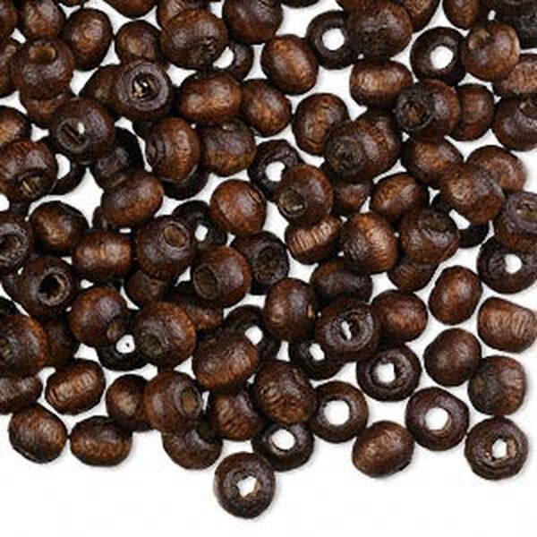 Bead, wood (dyed / waxed), dark brown, 5x4mm hand-cut rondelle. Sold per pkg of 500. image number 0