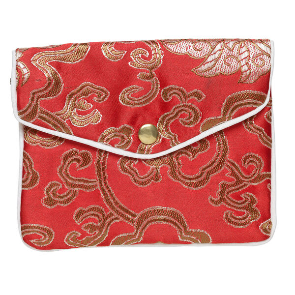 Pouch 1pkg3 silver-finished steel and rayon, multicolored, 4.75x4-inch floral brocade. image number 1