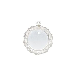 Drop, sterling silver, 17mm single-sided round with bamboo edge design and 12mm round setting. Sold individually.