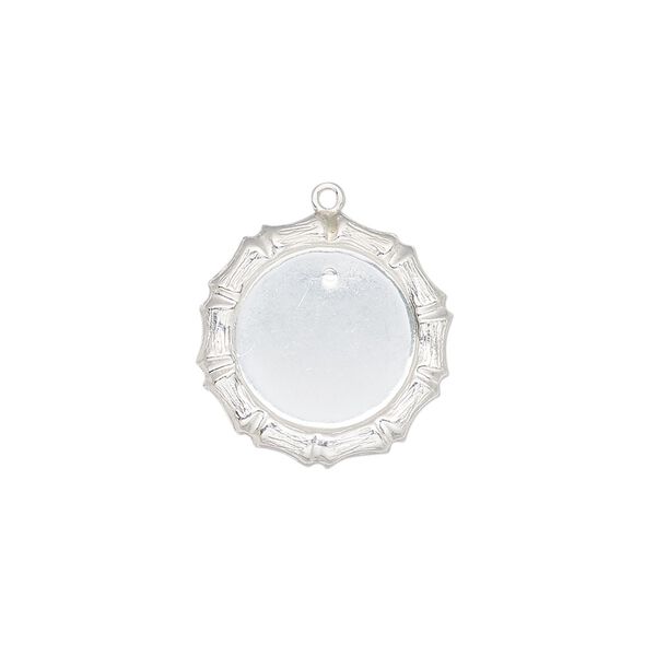Drop, sterling silver, 17mm single-sided round with bamboo edge design and 12mm round setting. Sold individually. image number 0