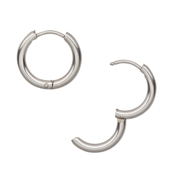 Earring, stainless steel, 16mm endless hoop with hinged closure. Sold per pair. image number 0