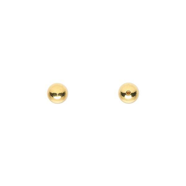 Bead end, gold-plated brass, 5mm half-drilled round. Sold per pkg of 10. image number 0