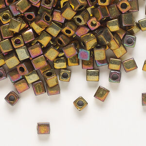 Seed bead, Miyuki 1pkg10g, glass, 3.5-3.7mm square, opaque metallic iris fuchsia (SB-462)