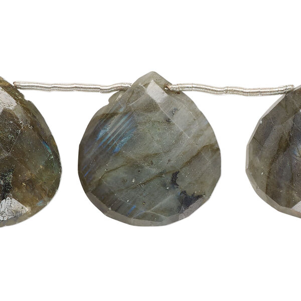 Labradorite 1pkg7, hand-cut top-drilled faceted puffed teardrop bead natural graduated 19x18mm-23mm image number 0