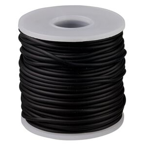 Cord, synthetic rubber, black, 2mm round. Sold per pkg of 25 meters (82 feet).