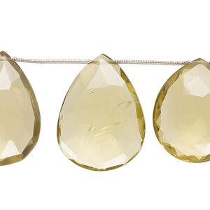 Golden quartz 1pkg8, hand-cut top-drilled faceted puffed teardrop bead 26x19mm-33x15mm