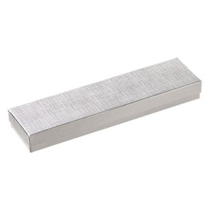 Box 1pkg6, paper and "cotton" filled, silver 8 x 2 x 7/8 inches rectangle