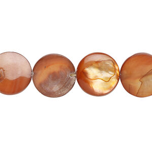 Mother-of-pearl shell 1pkg1, puffed flat round bead 15 inch burnt orange 12-13mm