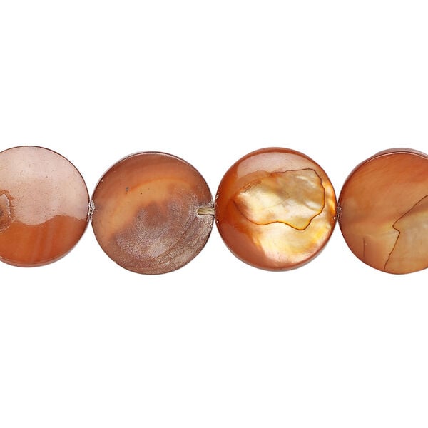Mother-of-pearl shell 1pkg1, puffed flat round bead 15 inch burnt orange 12-13mm image number 0