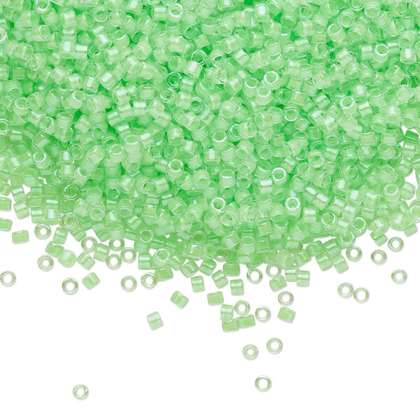 Seed bead, Delica®, glass, pkg/7.5g, #11 round, translucent luminous inside dyed color mint green (DB-2040). image number 0