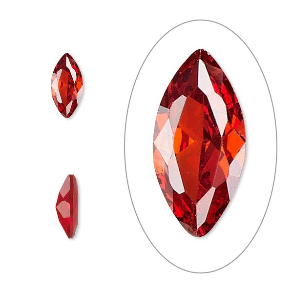 Gem, cubic zirconia, ruby red, 10x5mm faceted marquise, Mohs hardness 8-1/2. Sold individually. image number 0