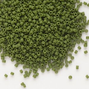 Seed bead, Delica®, glass, pkg/50g, #11 round, opaque matte avocado (DB-1585).