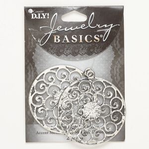 Focal, "pewter" (zinc-based alloy), pkg/2, antique silver finish, 48mm fancy round.