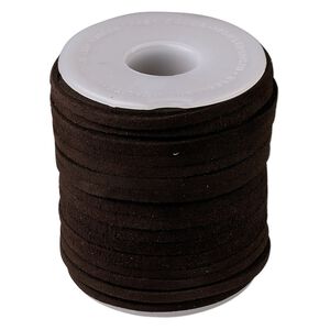 Cord, suede lace (dyed), brown, 3-4mm. Sold per 25-yard spool.