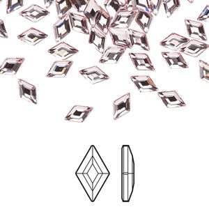 Flat back 6pk light rose foil back, Crystal Passions® 6.6x3.9mm diamond 2773