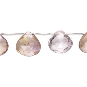 Ametrine 1pkg1, hand-cut top-drilled faceted puffed teardrop bead , 5 inch graduated 10x10mm-14x13mm