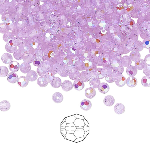 Bead 144pk violet AB, Preciosa Czech crystal 3mm round image number 0