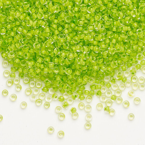 Seed bead, Preciosa Ornela Czech glass, pkg/500g, #11 rocaille, transparent terra intensive lime-lined clear, (08A54). image number 0
