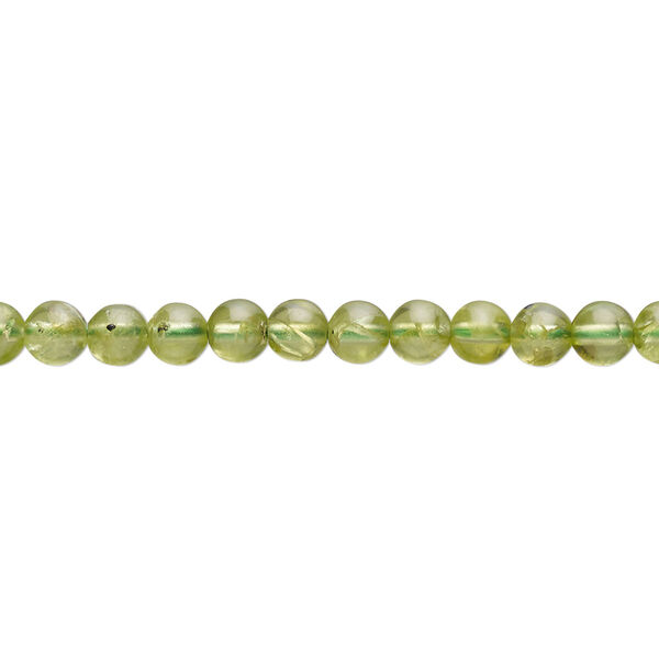 Bead, peridot (natural), pkg/16 inches, 4mm machine-cut round, B- grade. image number 0