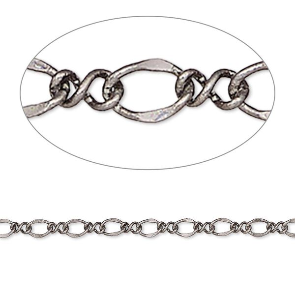 Chain, gunmetal-plated steel, 3mm flat figure 8. Sold per 50-foot spool. image number 0