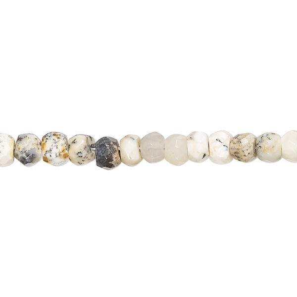 Bead, dendritic opal (natural), 4x2mm-5x4mm hand-cut faceted rondelle with 0.4-1.4mm hole, C grade, Mohs hardness 5 to 6-1/2. Sold per 10-inch strand. image number 0