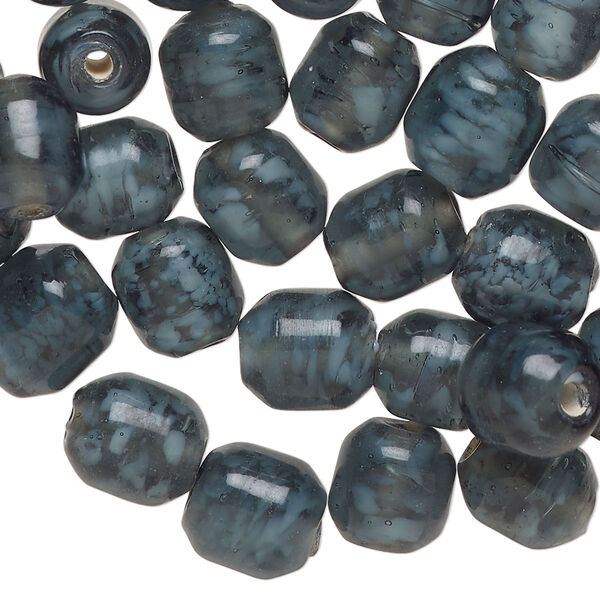 Bead, lampworked glass, translucent steel blue and dark steel blue, 10x9mm-11x10mm barrel. Sold per 2-ounce pkg, approximately 50 beads. image number 0