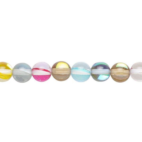 Bead, iridescent glass, transparent multicolored, 6mm round. Sold per 15-1/2" to 16" strand. image number 0